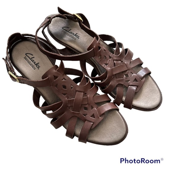 Clarks Bendables Brown Leather Ankle Strap Gladiator Ladies Sandals, 9M - Picture 2 of 10